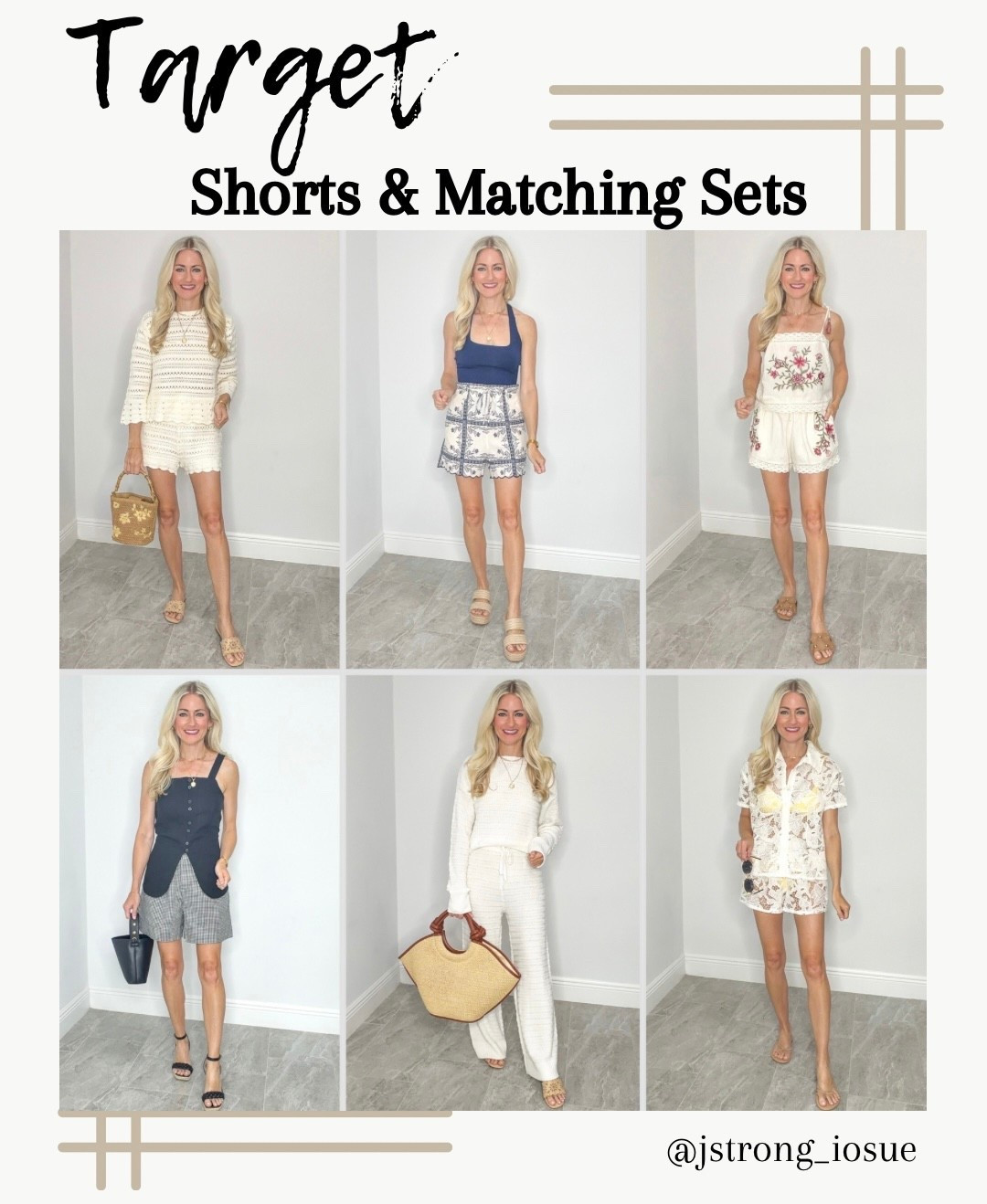 Shorts and matching sets from Target! Look designer but have an affordable price tag! Open stitch outfits are perfect for summer! Flower embroidery detailing on linen cream set is so pretty and straps are adjustable. Trouser style shorts are a great way to elevate your look! 

#LTKdayinmylife #LTKootd
