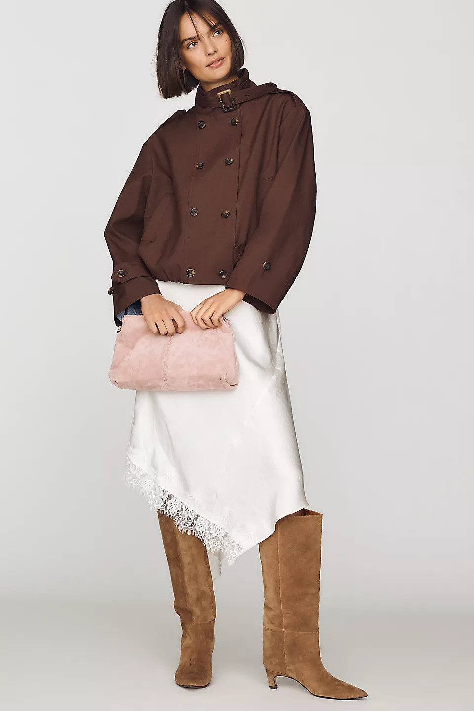 Retta Funnel-Neck Double-Breasted Short Trench Coat Jacket | Anthropologie (US)