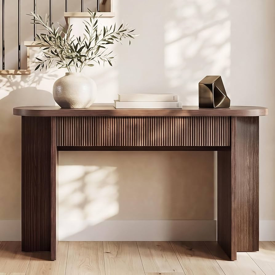 55\u201dFluted Console Table with 2 Drawers, Narrow Entryway Table with Rounded Corners, Heavy-Du... | Amazon (US)