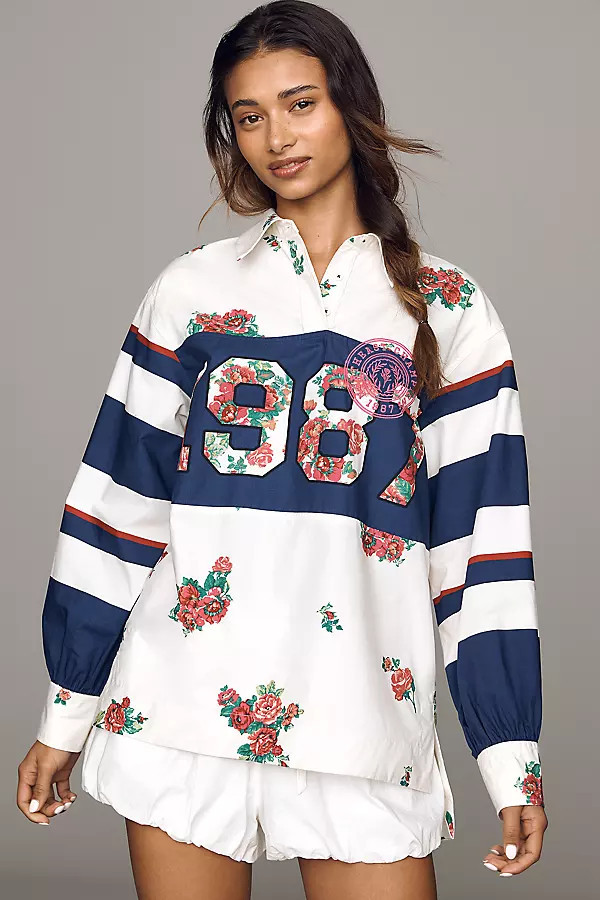 Cotton Collared Rugby Shirt Top | Anthropologie (US)