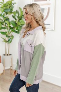 Sounds Good To Me Purple/Green Colorblock Knit Shacket | Pink Lily