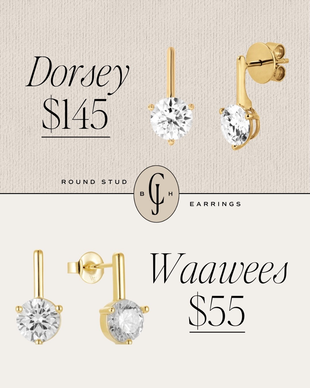 These Waawees earrings are such a steal for $55! I love the gold round cut style.