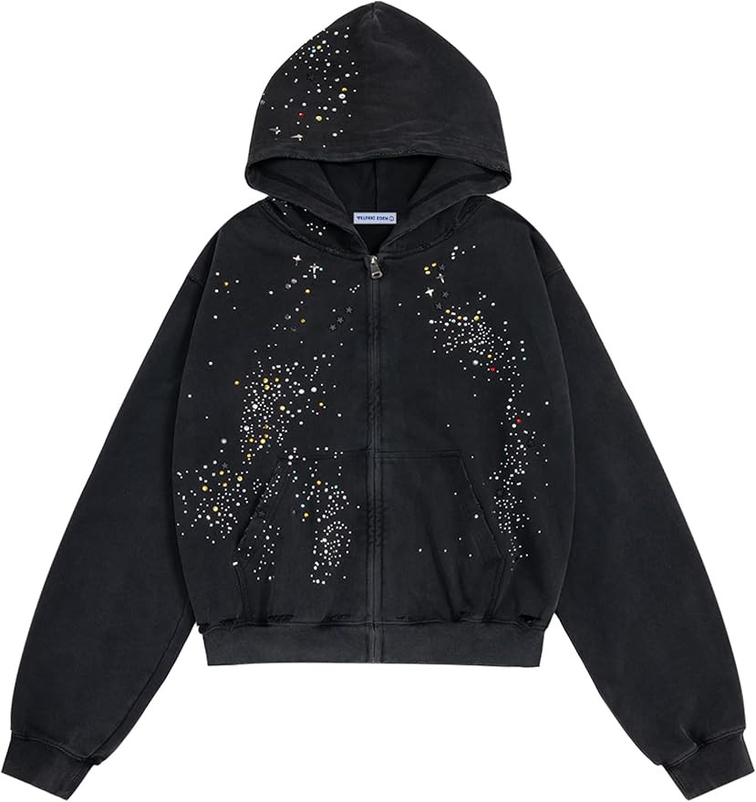 Aelfric Eden Star Rhinestone Zip Up Hoodies Womens Mens Casual Hooded Jackets Unisex Loose Crysta... | Amazon (US)