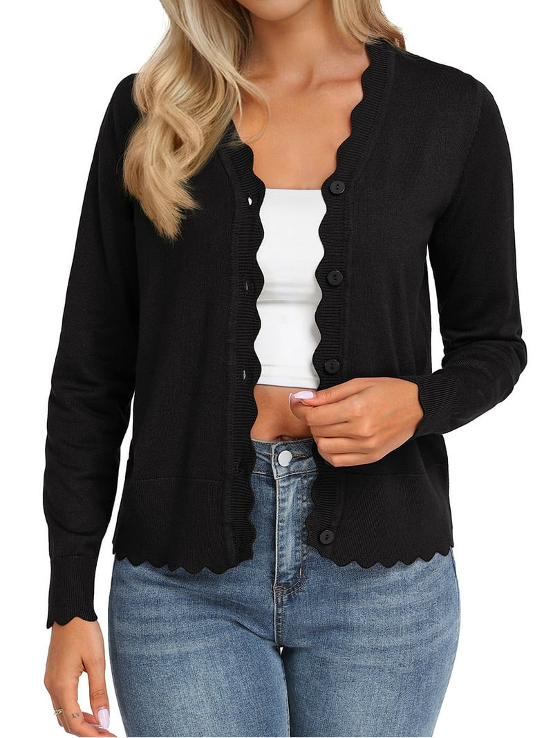 JWD Womens Open Front Cardigan Lightweight Sweater Button Down Long Sleeve Casual Knit Tops Shrug... | Walmart (US)