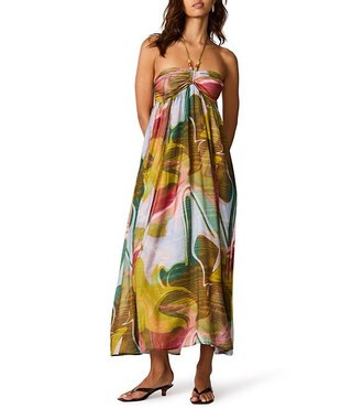 Steve Madden Liza Halter Neck Sleeveless Flared Hem Lace Trim Satin Jacquard Dot Mini Dress | Dil... | Dillard's
