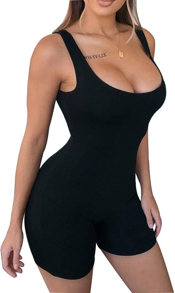 LuFeng Women's Sexy Sleeveless Tank Tops Backless Short Jumpsuits One-Piece Bodysuit Sports Jumpsuit | Amazon (US)