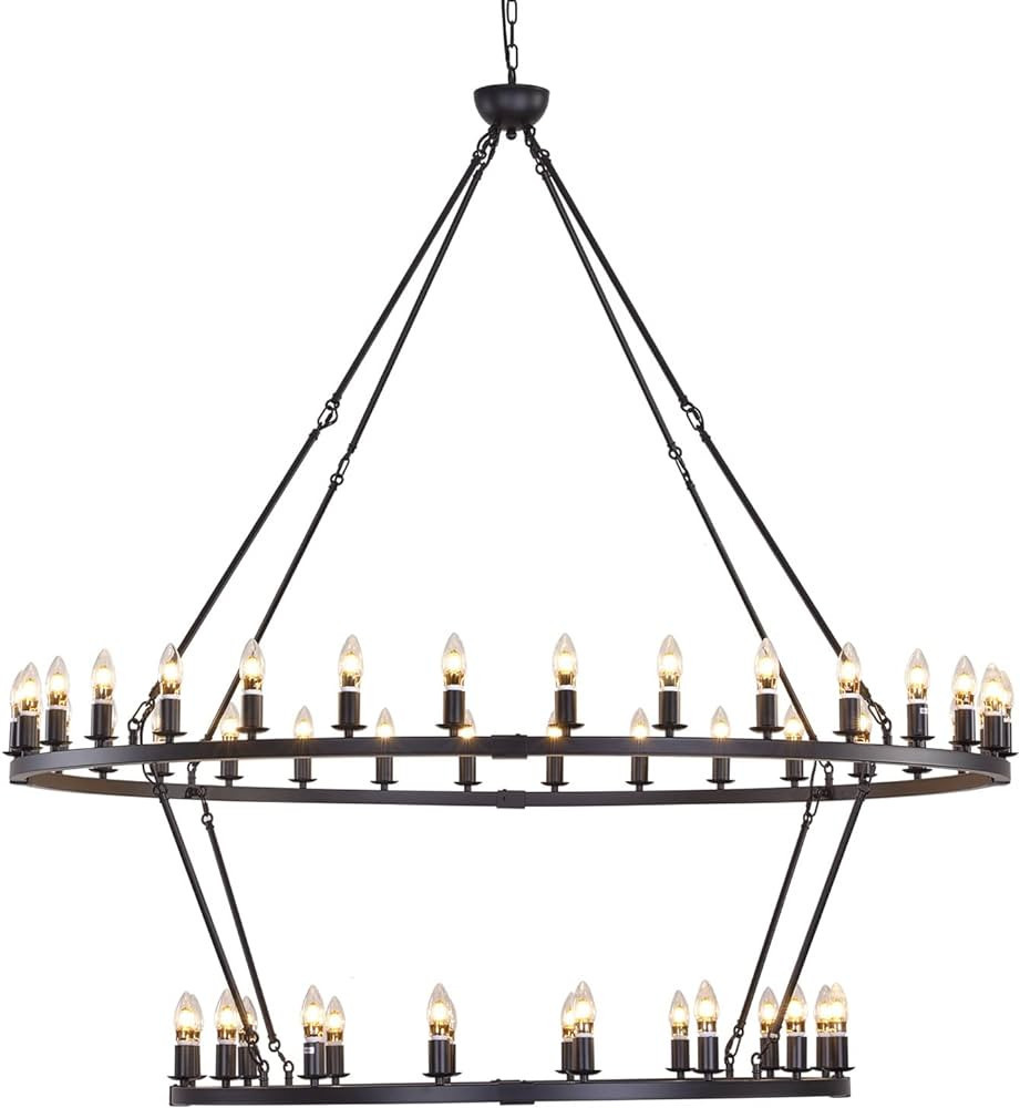 Hubrin 60Inch Black Wagon Wheel Chandelier 2-Tier 48-Light Vintage Rustic Ceiling Light Fixutre F... | Amazon (US)