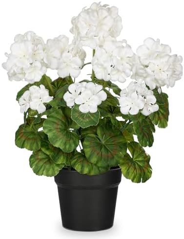 Briful Artificial Geranium Potted Plant – 16” Tall, Realistic Silk Flowers with Vibrant Green... | Amazon (US)