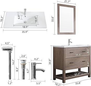 wonline 36’’ Bathroom Vanity with Sink Freestanding Cabinet Set Design Resin Basin Undermount... | Amazon (US)