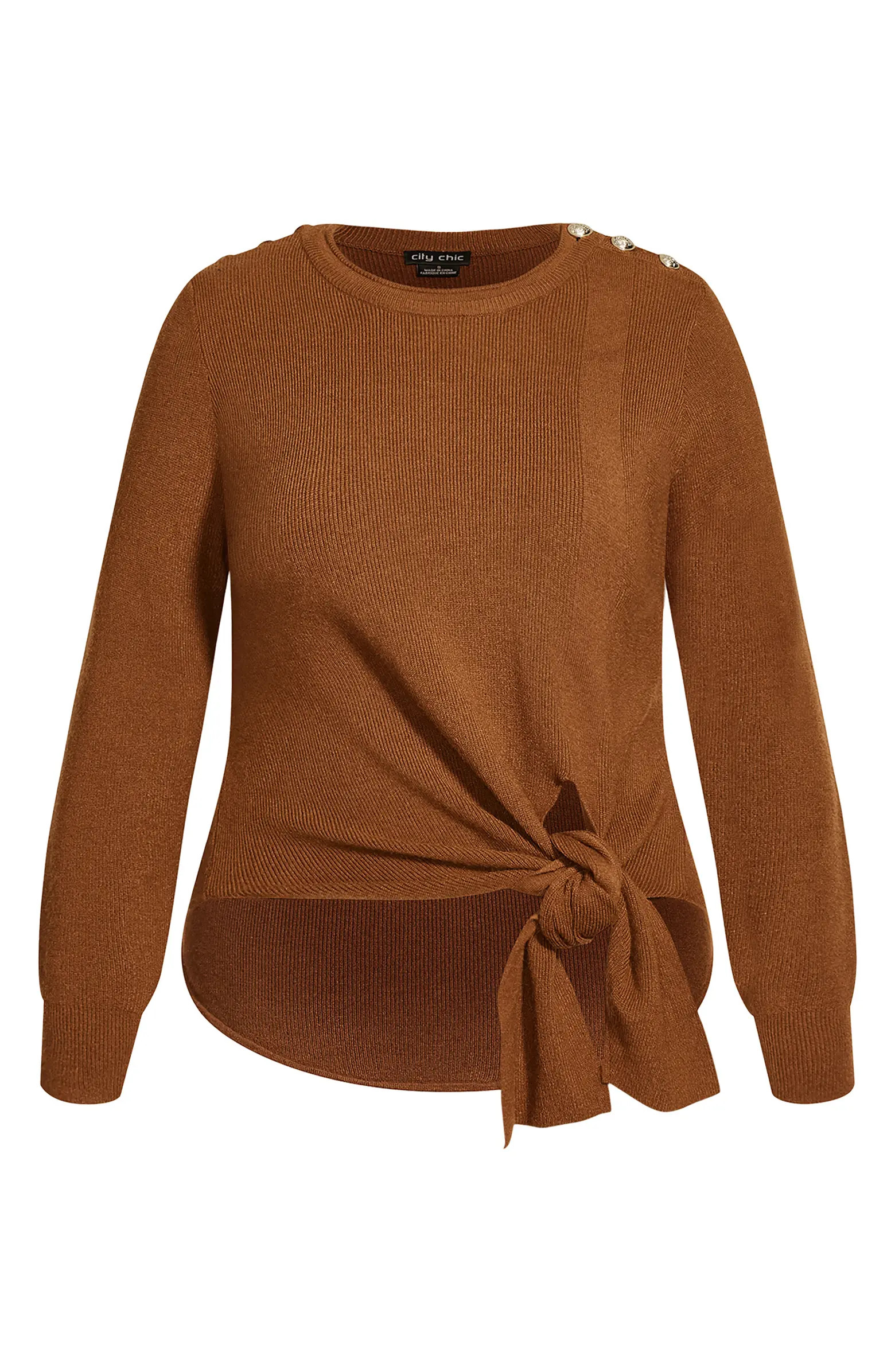 City Chic Royal Shoulder Button Side Tie Knit Top | Nordstrom | Nordstrom