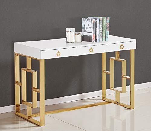 Amazon.com: Best Master Furniture Brooke Mid-Century Modern Glossy Home Office Desk, White/Gold : Ho | Amazon (US)