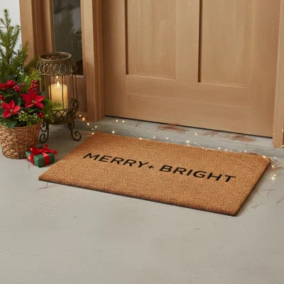 17" X 29" Brown And Black Christmas Merry and Bright Outdoor Coir Door Mat | Wayfair North America