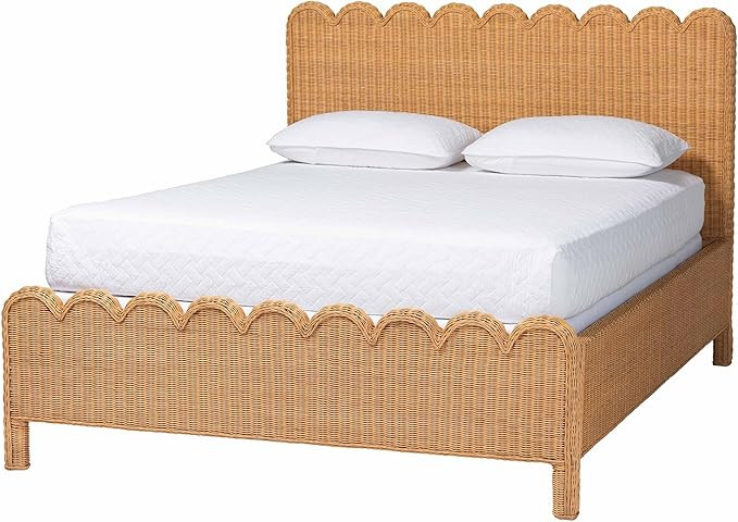 Bali & pari Maritza Scalloped Natural Rattan Bed Frame - Handwoven Wicker Headboard and Footboard... | Amazon (US)
