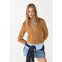 Stradivarius 100% suede leather jacket Pale camel XL | Stradivarius (UK)