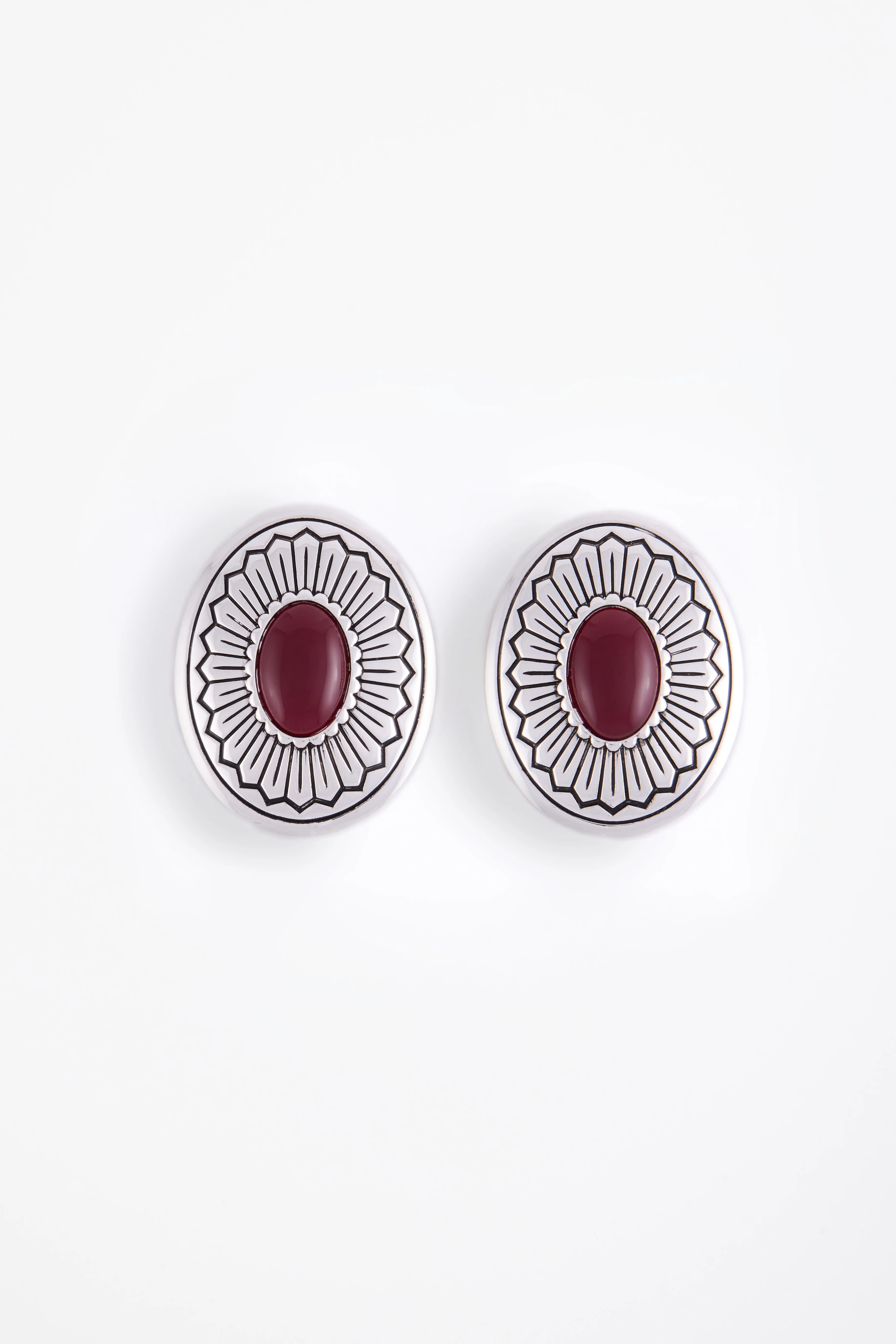 Western Oval Earring (Silver/Oxblood) | SAME