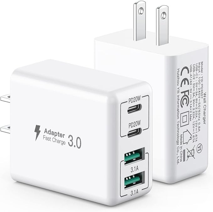 [2 Pack] USB C Wall Charger, 40W 4-Port USB C Charger Block,Fast Charging Block Dual Port PD+QC W... | Amazon (US)