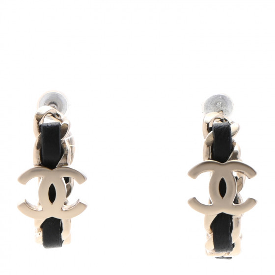 CHANEL Lambskin CC Chain Hoop Earrings Matte Gold Black | Fashionphile