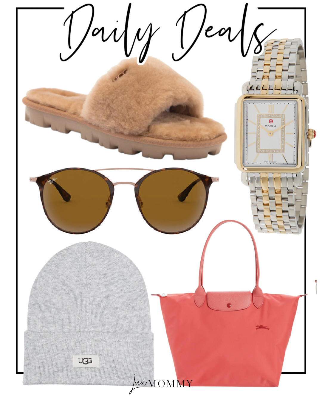 Daily Deals, Deals of the day!!
UGG Cuff Beanie, Shearling Slipper, MICHELE Bracelet Watch, Ray-Ban, Round Sunglasses, Longchamp Tote 

 #LTKdayinmylife #LTKActive #LTKFindsUnder50