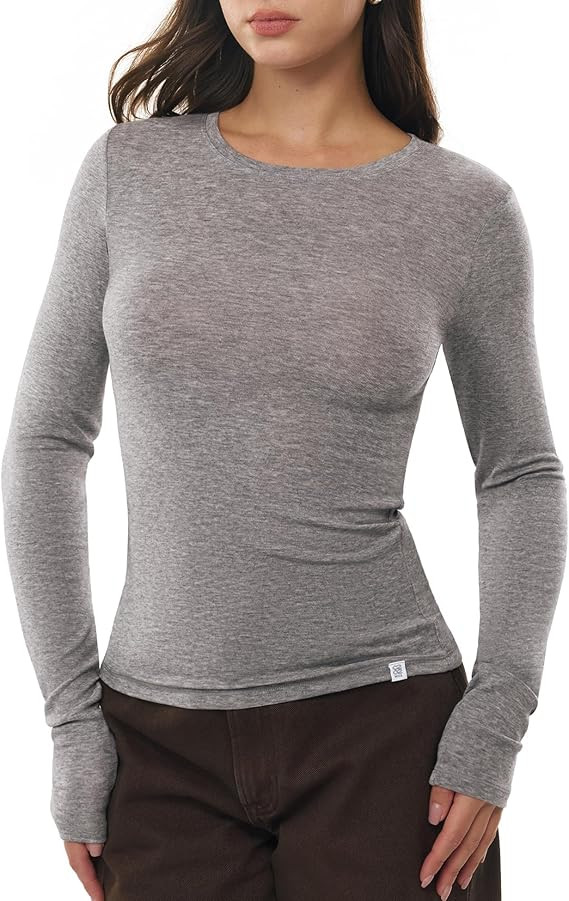 Women's Merino Wool Blend Shirts Long Sleeve Tops Crew Neck Fitted Basic Tee Cozy Embrace Collect... | Amazon (US)