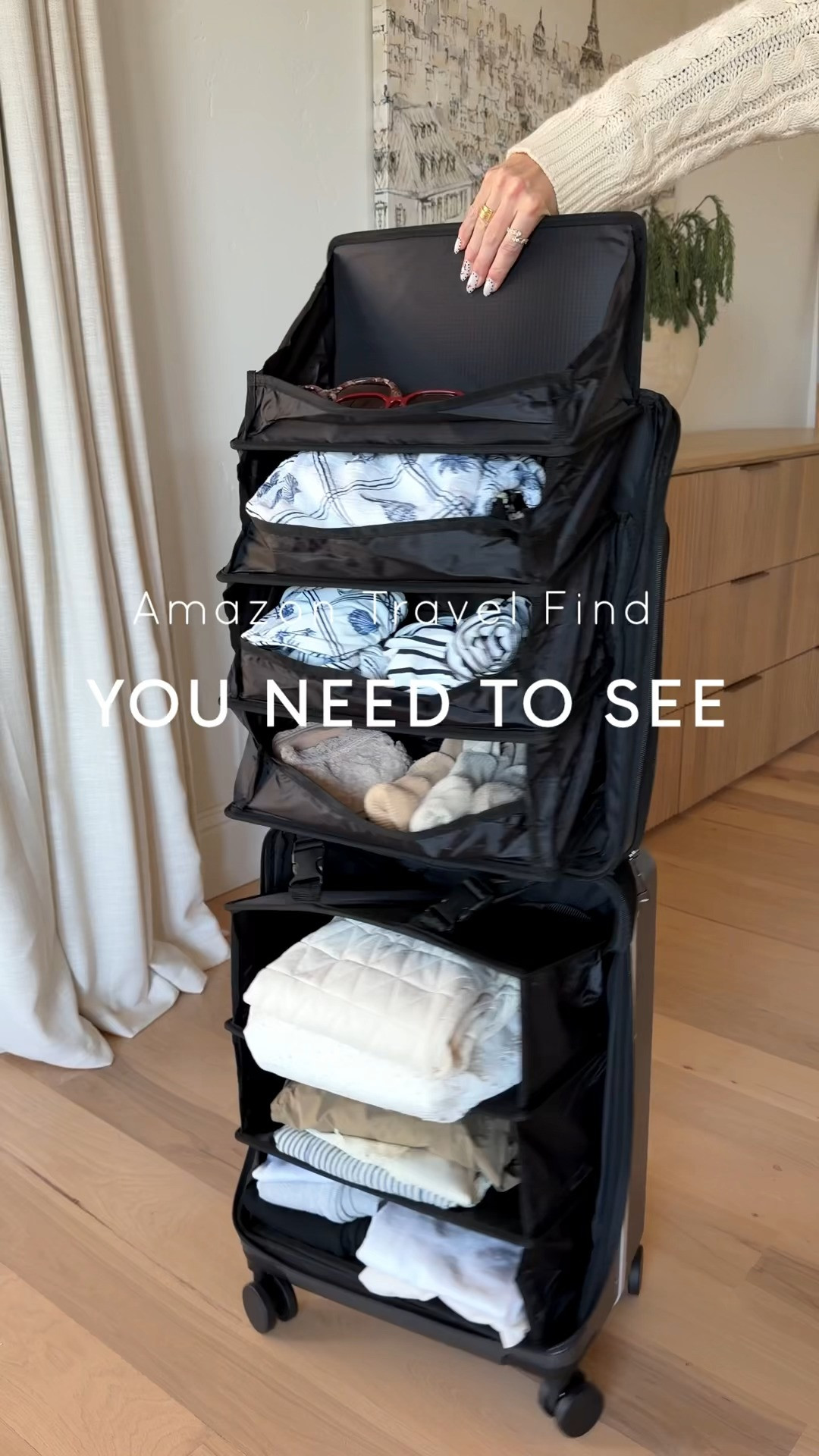 The FLIP “The Suitcase That Turns Into a Shelf” 47L Carry-On is designed for travelers who want to stay organized without unpacking everything at each stop. Its standout feature is a built-in shelving system that deploys directly from the suitcase. In short, it’s a hybrid between a suitcase and a portable closet—prioritizing organization and convenience over maximum packing flexibility. 

 #LTKmomlife #LTKActive #LTKTravel