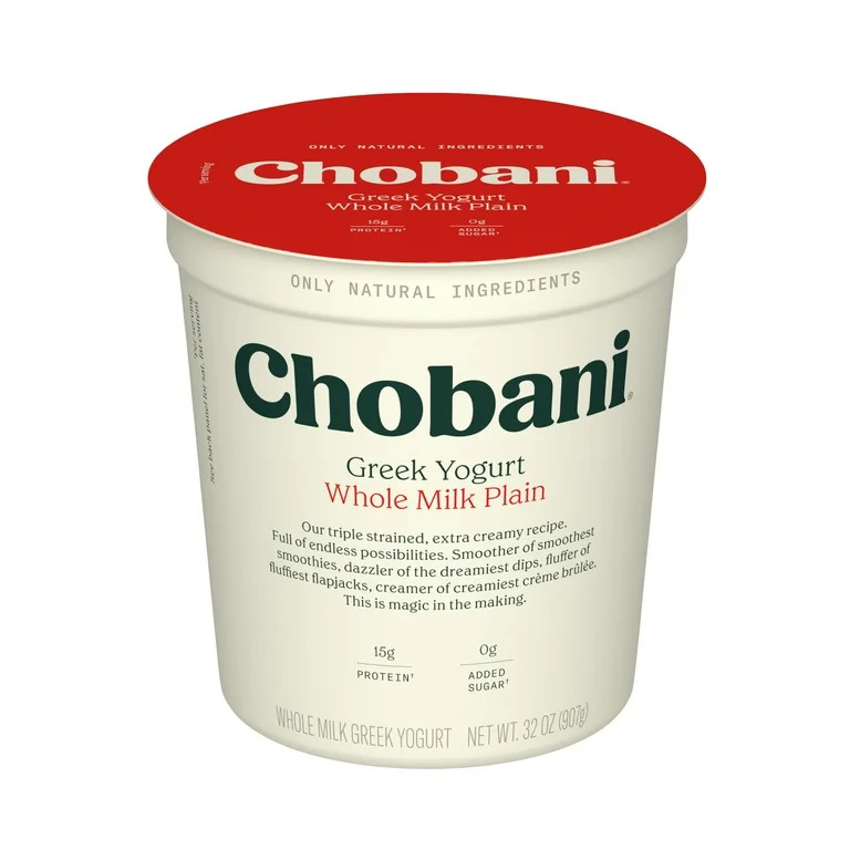 Chobani Whole Milk Greek Yogurt Plain 32 oz Tub | Walmart (US)