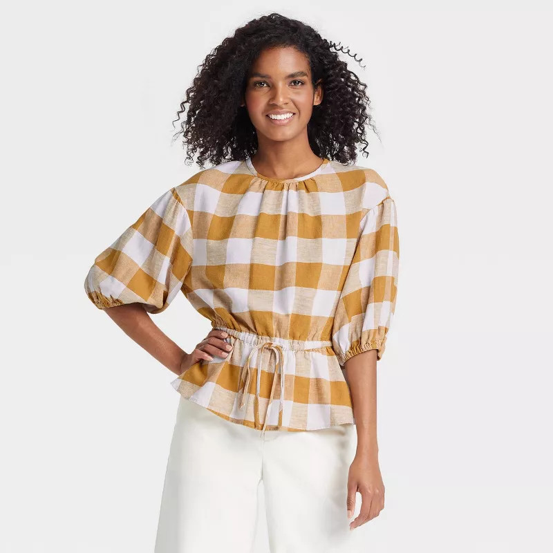 Women's Balloon Elbow Sleeve Popover Blouse - Who What Wear™ | Target