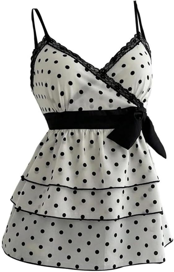 Verdusa Women's Babydoll Tops Y2k Polka Dots Tank Top Summer Peplum Ruffle Shirts | Amazon (US)