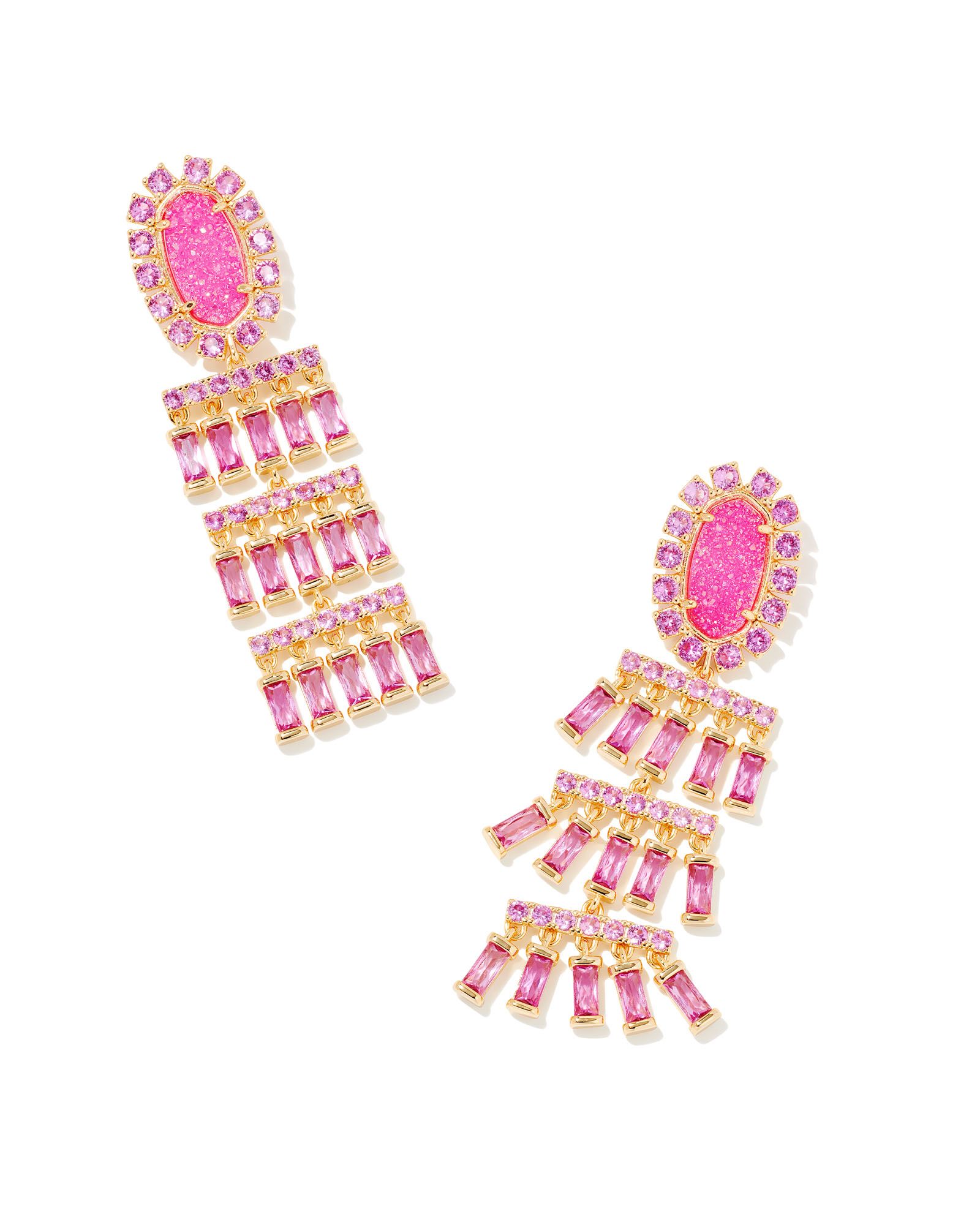 Barbie™ x Kendra Scott Gold Statement Earrings in Hot Pink Drusy | Kendra Scott | Kendra Scott