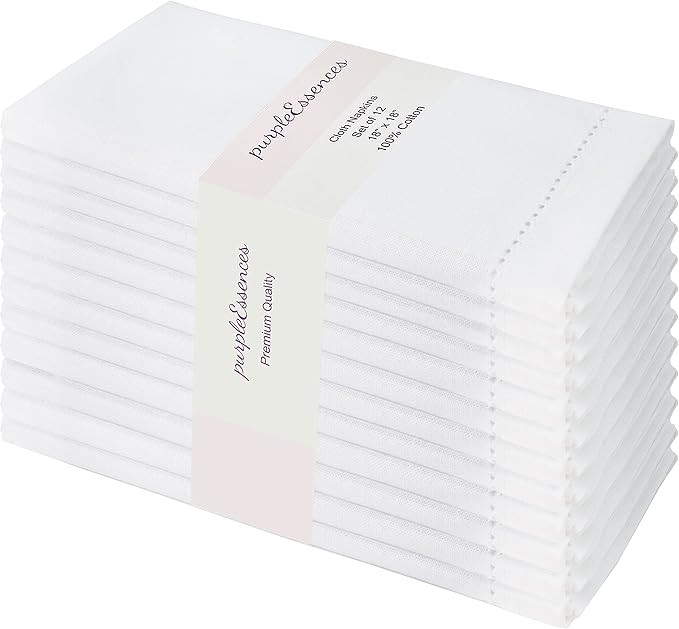 PurpleEssences Set of 12 Hemstitch Cloth Dinner Napkins 100% Cotton - Soft Durable Washable - Ide... | Amazon (US)