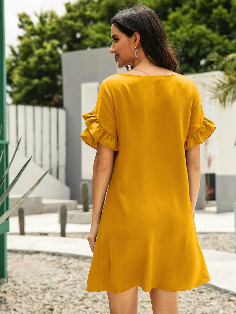 Solid Ruffle Sleeve Tunic Dress | SHEIN