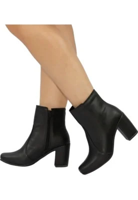 Bota Feminina Cano Curto Confortável Amorelle Salto Alto Grosso Bico Quadrado Preto | Dafiti (BR)