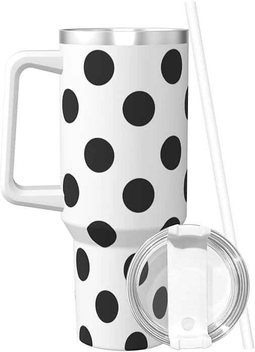 PTONUIC Polka Dot Black White 40 oz Tumbler with Handle and Straw Lid | Insulated Cup Reusable St... | Amazon (US)