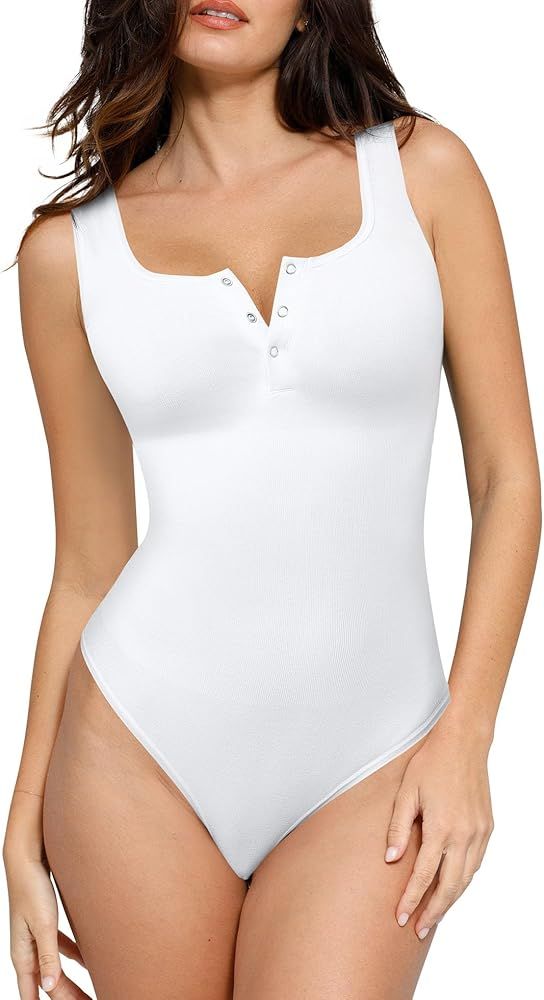 Popilush Button Shapewear Bodysuit Ribbed Bodysuits For Women Tummy Control 2024 Women's Trending... | Amazon (US)