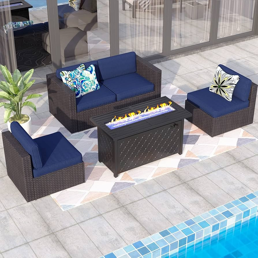 Sophia & William 5 PCS Patio Outdoor Furniture Set with 45-Inch Gas Fire Pit Table All-Weather PE... | Amazon (US)