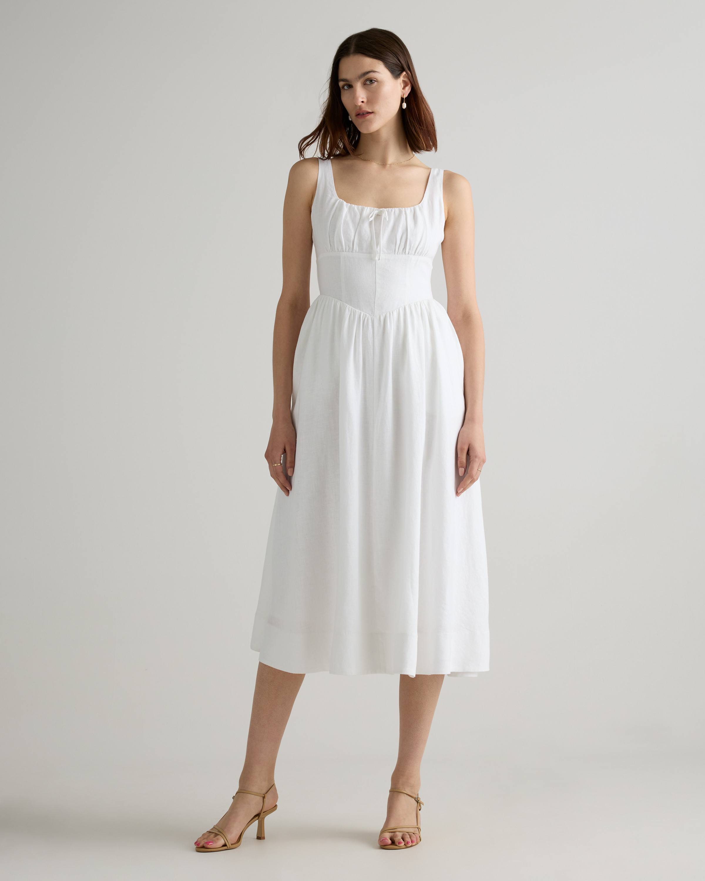 Quince | Women's 100% European Linen Corset Midi Dress in White, Size Large | Quince