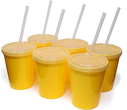 Rolling Sands 16oz Reusable Plastic Stadium Yellow Cups with Lids, 6 Pack, USA Made; Plastic Tumb... | Amazon (US)
