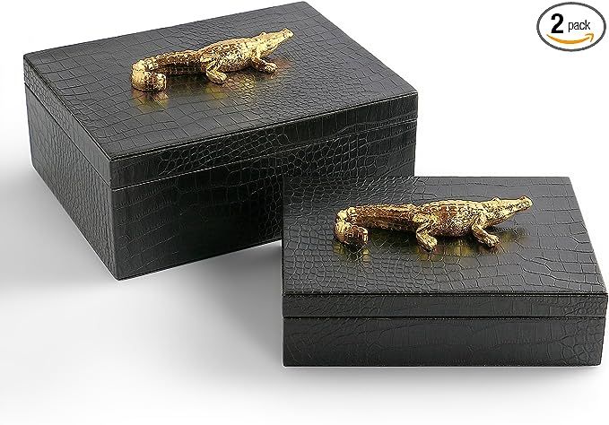 Sophinique Alligator Covered Boxes Decorative storage Boxes Faux Crocodile Leather Decorative Box... | Amazon (US)