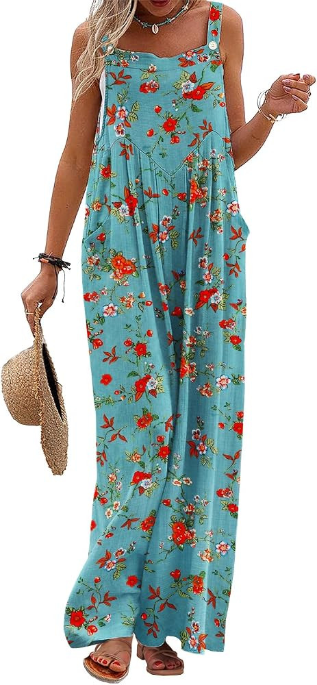 YESNO Women's Summer Casual Overalls Loose Wide Leg Jumpsuits Boho Floral Printed Baggy Rompers w... | Amazon (US)