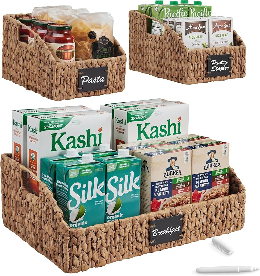 Best Choice Products Water Hyacinth Pantry Storage Baskets, Wicker Baskets w/Built-in Handles, Ha... | Amazon (US)