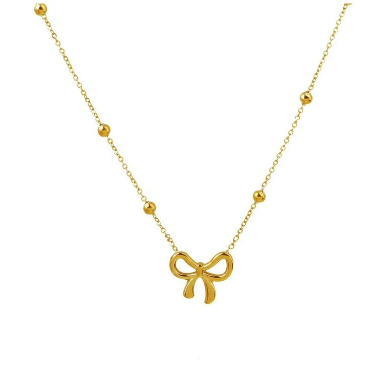 Bow Necklace Women's Bowknot Choker Necklace 14K Gold Plated Ribbon Choker A7F8 | Walmart (US)