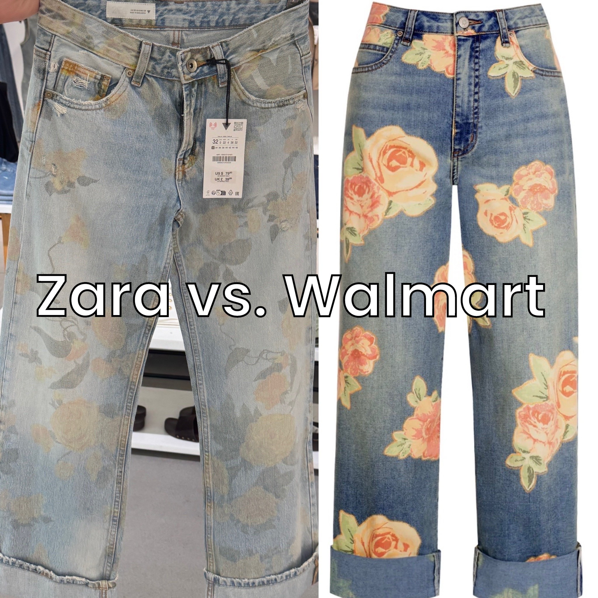 Ok, obviously floral print jeans are trending🌼🌸. The Walmart pair are half the price of the Zara jeans. The differences besides color saturation are that the Zara jeans are. Low-rise. I actually prefer the high! Which do you like best?
#zarajeans #walmartjeans #walmartstyle