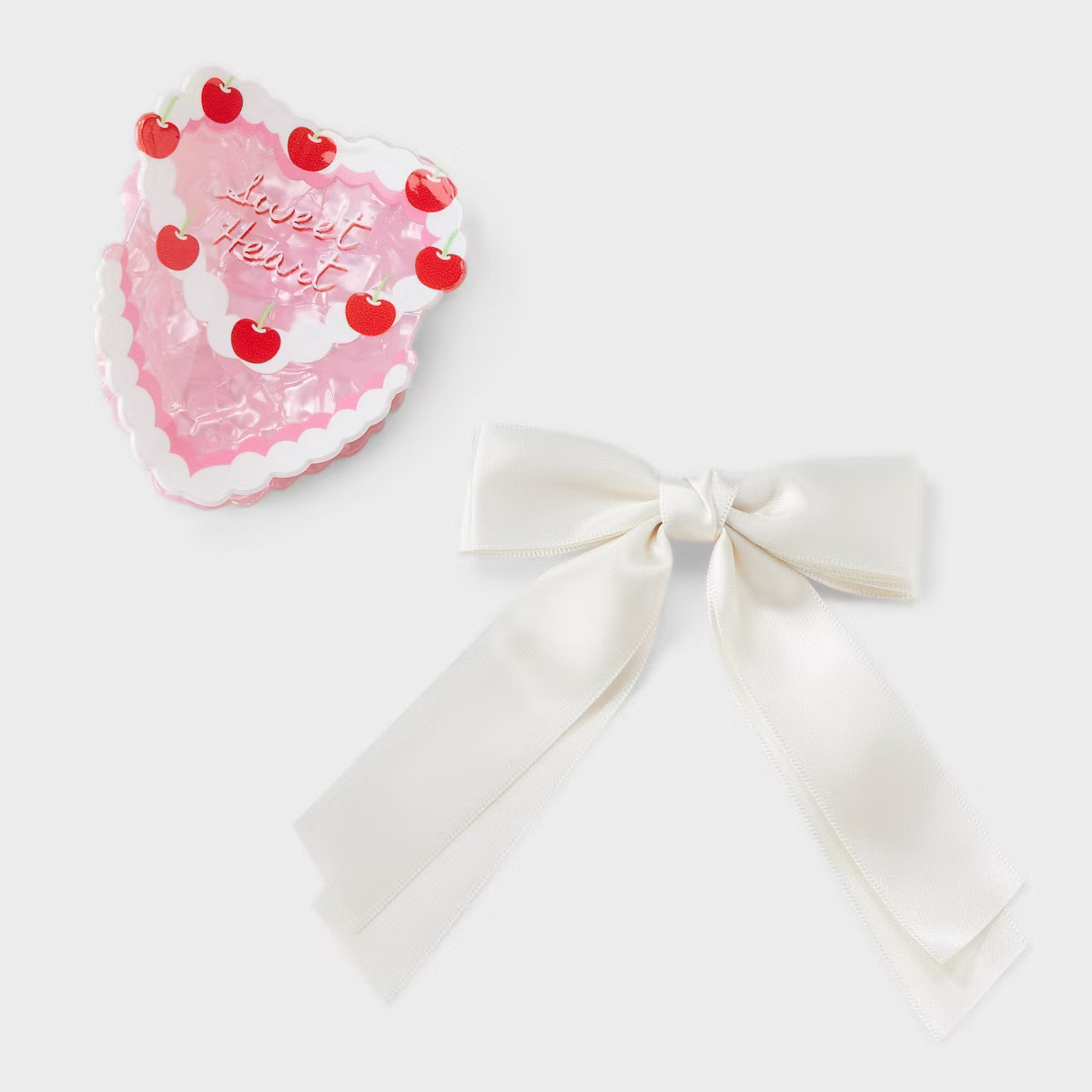 Acrylic Cake Hair Claw Clip with Bow Set 2pc - A New Day™ - Ivory/Pink | Target