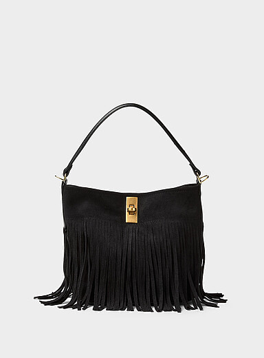 Fringed faux-suede hobo bag | Simons