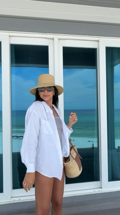 40% OFF one-piece swimsuit + an extra 20% OFF in cart!! Super flattering and modest one piece swim that’s reversible with my favorite linen button down shirt (20% OFF) and raffia bucket hat. These sunglasses and beach bag are pricey but the cost per wear has been almost zero I wear them so much 

summer outfit, vacation outfit, mom outfit, postpartum outfit, pool outfit, beach outfit, resort wear, abercrombie swim, abercrombie sale

#LTKSaleAlert #LTKSeasonal #LTKSwim