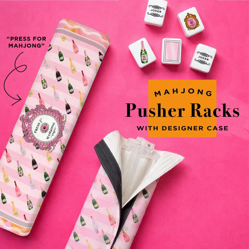 Mahjong Rack Set With Pushers and Case \u2013 Bams & Bubbly Champagne Print, Push for Mahj Design... | Etsy (Global)