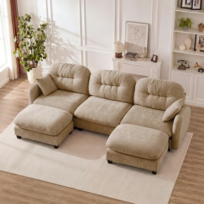Modular U-Shaped Sectional Couch with Ottoman in Premium Chenille Fabric, Includes 2 Throw Pillows, High-Density Foam, Quilted Pleated Design | Target