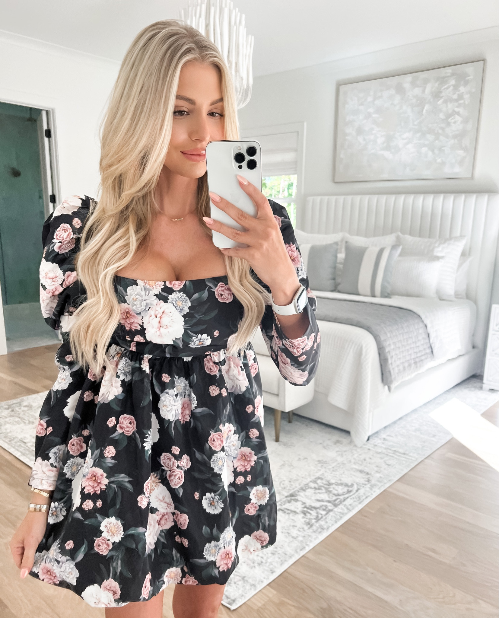 Black mini dress platform combat boots black floral long sleeve dress babydoll BuddyLove fall fashion 