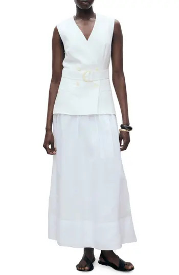 MANGO Mariona Sleeveless Belted Linen Maxi Dress in White at Nordstrom Rack, Size 10 | Nordstrom Rack
