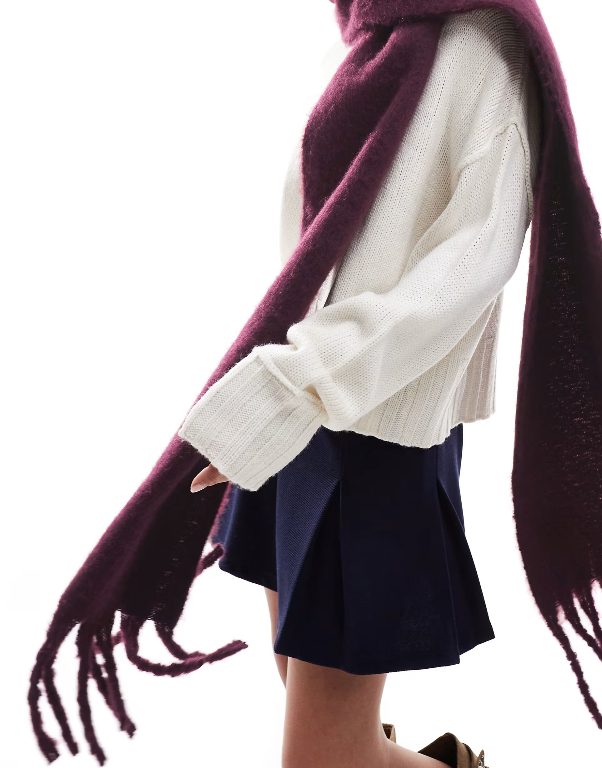 ASOS DESIGN fluffy tassel scarf in burgundy | ASOS (Global)