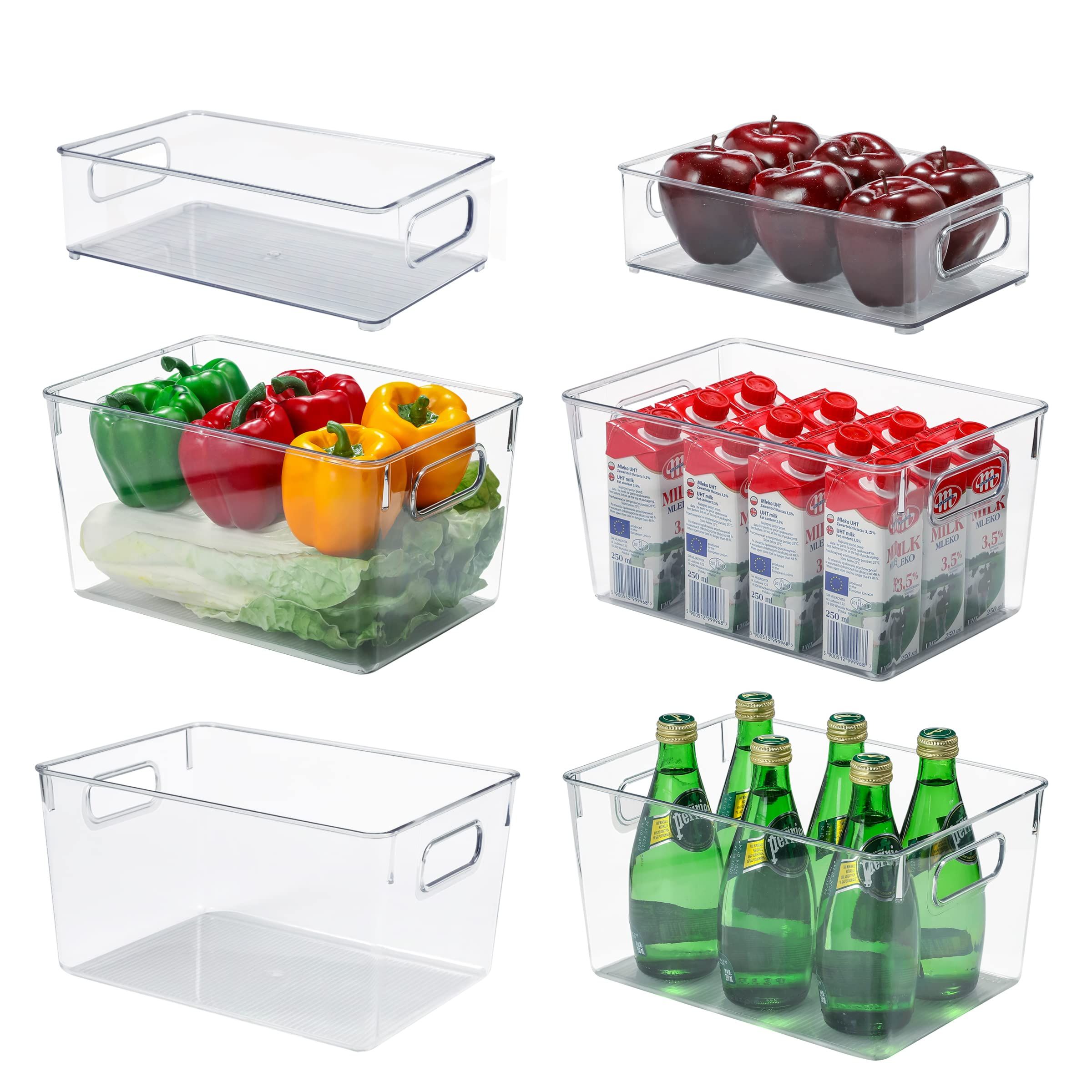 Set of 6 Refrigerator Organizers Bins - Clear Plastic Storage Bins Pantry Bins with Handles, for Fre | Amazon (US)